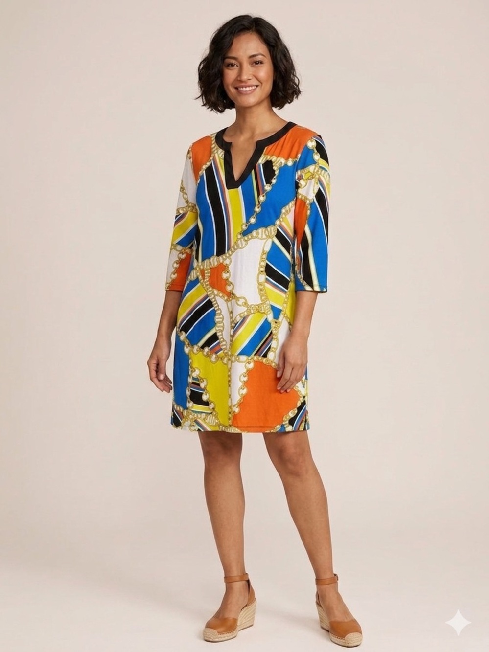 Emma & Michele NWT Chain Print Shift Dress Size S Colorful Scarf Print
